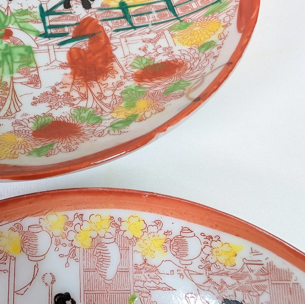 Vintage Japanese Kutani Porcelain Hand Painted Plates Set Of 7
